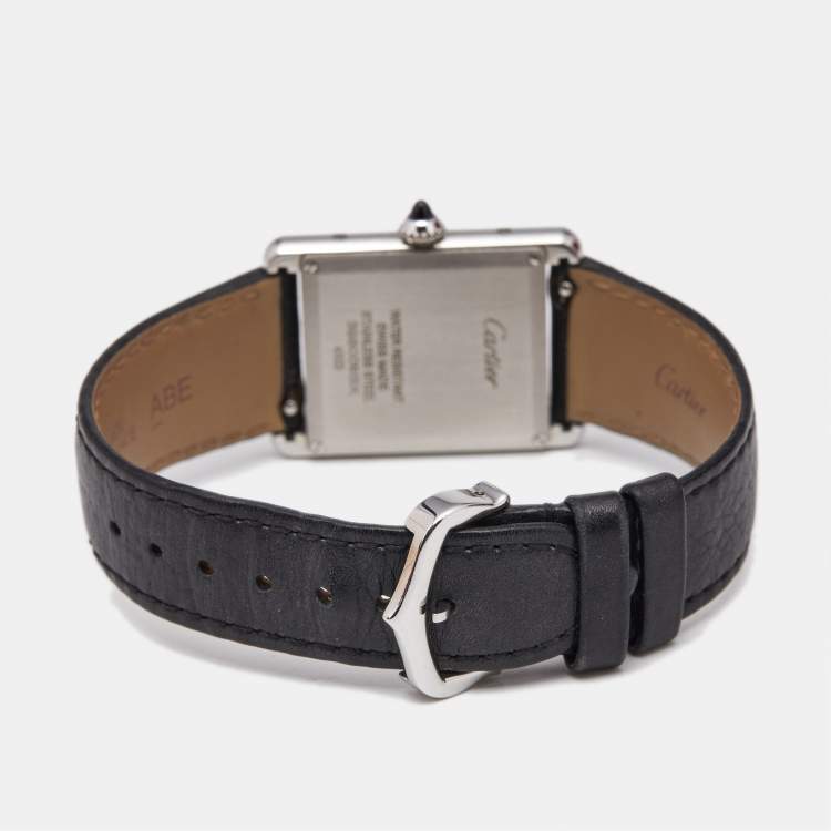 Pre Owned Cartier Silver Stainless Steel Calf Leather Tank Must WSTA0041 Women's Wristwatch 25.50 mm