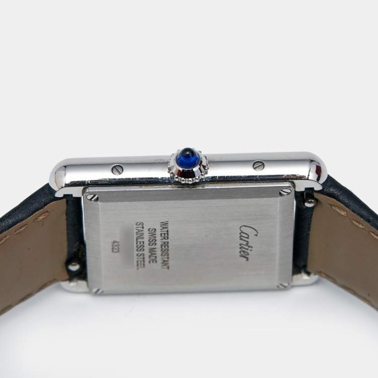Pre Owned Cartier Silver Stainless Steel Calf Leather Tank Must WSTA0041 Women's Wristwatch 25.50 mm
