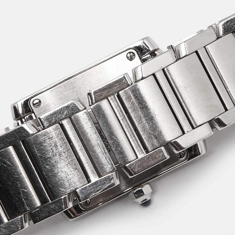 Pre Owned Cartier Silver Stainless Steel Diamond Tank Francaise 3217 Women's Wristwatch 20 mm