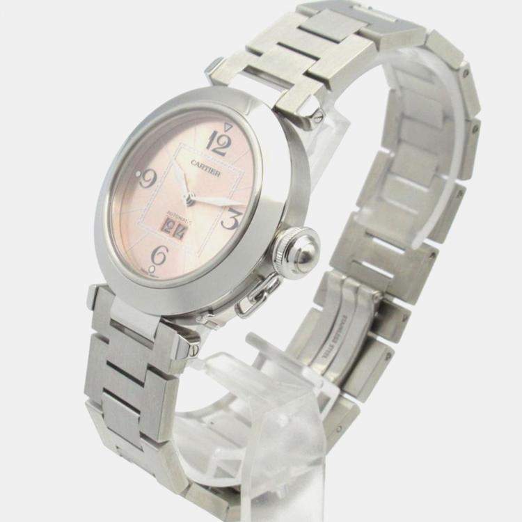 Pre Owned Cartier Pink Stainless Steel Pasha C W31058M7 Automatic Women's Wristwatch 35.5 mm