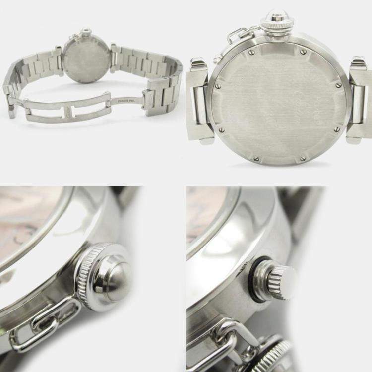 Pre Owned Cartier Pink Stainless Steel Pasha C W31058M7 Automatic Women's Wristwatch 35.5 mm