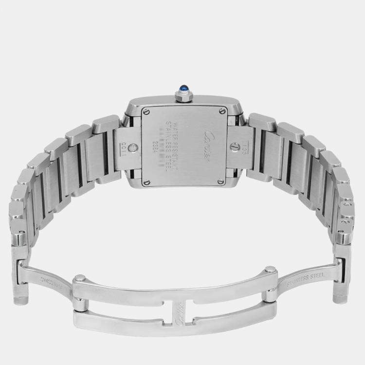 Pre Owned Cartier Black Stainless Steel Tank Francaise W51026Q3 Quartz Women's Wristwatch 20 mm