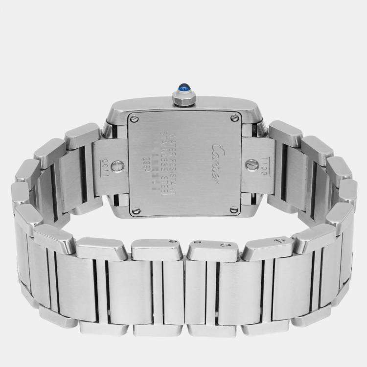 Pre Owned Cartier Black Stainless Steel Tank Francaise W51026Q3 Quartz Women's Wristwatch 20 mm