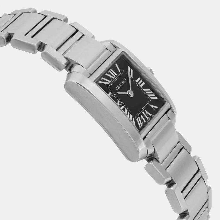 Pre Owned Cartier Black Stainless Steel Tank Francaise W51026Q3 Quartz Women's Wristwatch 20 mm