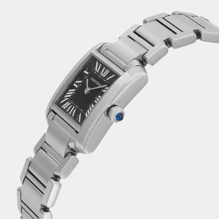 Pre Owned Cartier Black Stainless Steel Tank Francaise W51026Q3 Quartz Women's Wristwatch 20 mm
