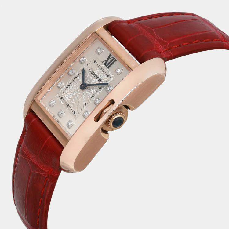 Pre Owned Cartier Silver 18k Rose Gold Tank Anglaise WJTA0009 Automatic Women's Wristwatch 26 mm