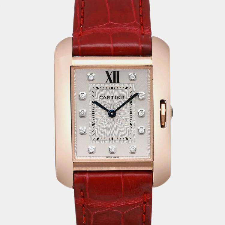 Pre Owned Cartier Silver 18k Rose Gold Tank Anglaise WJTA0009 Automatic Women's Wristwatch 26 mm