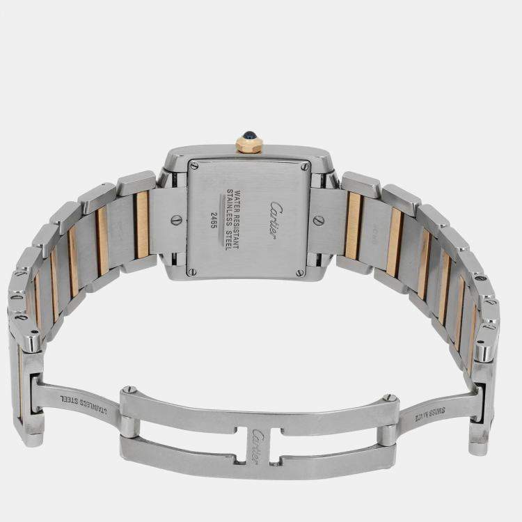 Pre Owned Cartier Cream 18k Yellow Gold Stainless Steel Tank Francaise W51012Q4 Quartz Women's Wristwatch 25 mm