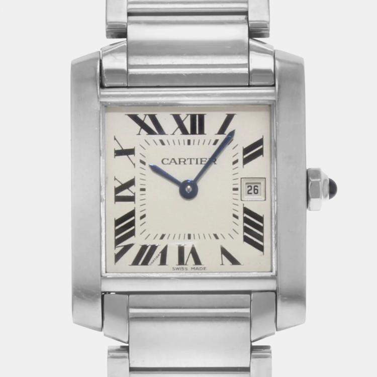 Pre Owned Cartier Silver Stainless Steel Tank Francaise W51011Q3 Quartz Women's Wristwatch 25 mm
