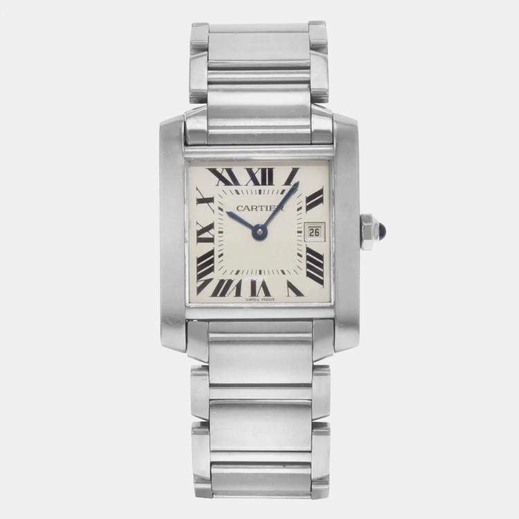 Pre Owned Cartier Silver Stainless Steel Tank Francaise W51011Q3 Quartz Women's Wristwatch 25 mm