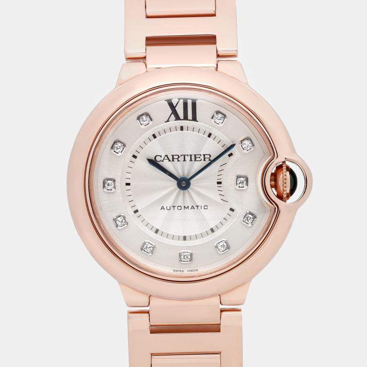 Pre Owned Cartier Silver 18k Rose Gold Ballon Bleu WE902026 Automatic Women's Wristwatch 36 mm