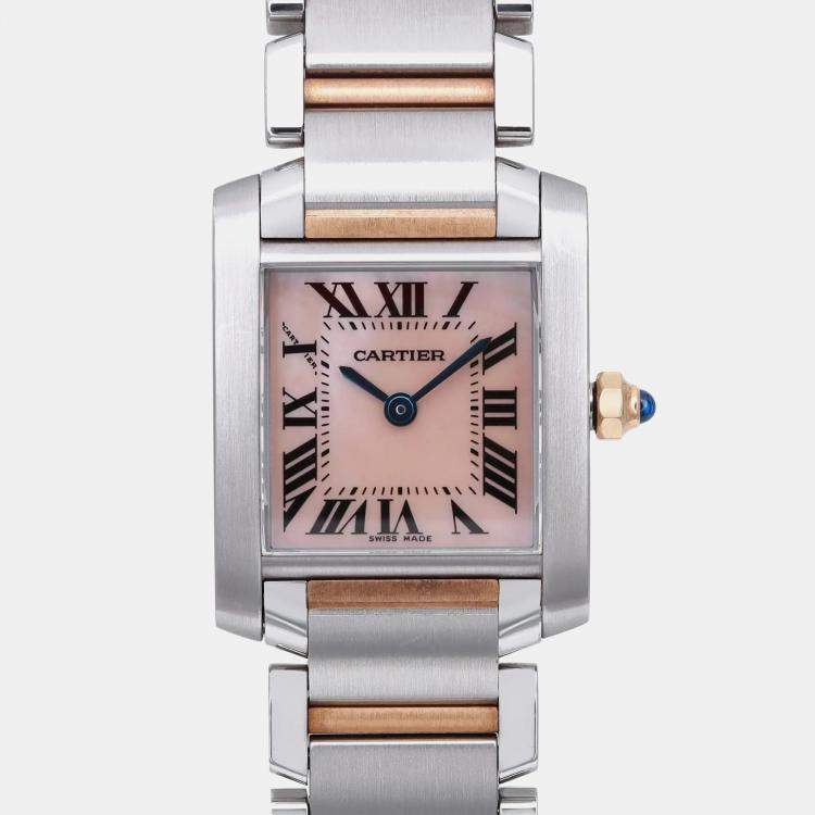 Pre Owned Cartier MOP 18K Rose Gold Stainless Steel Tank Francaise 2384 Quartz Women's Wristwatch 20 mm