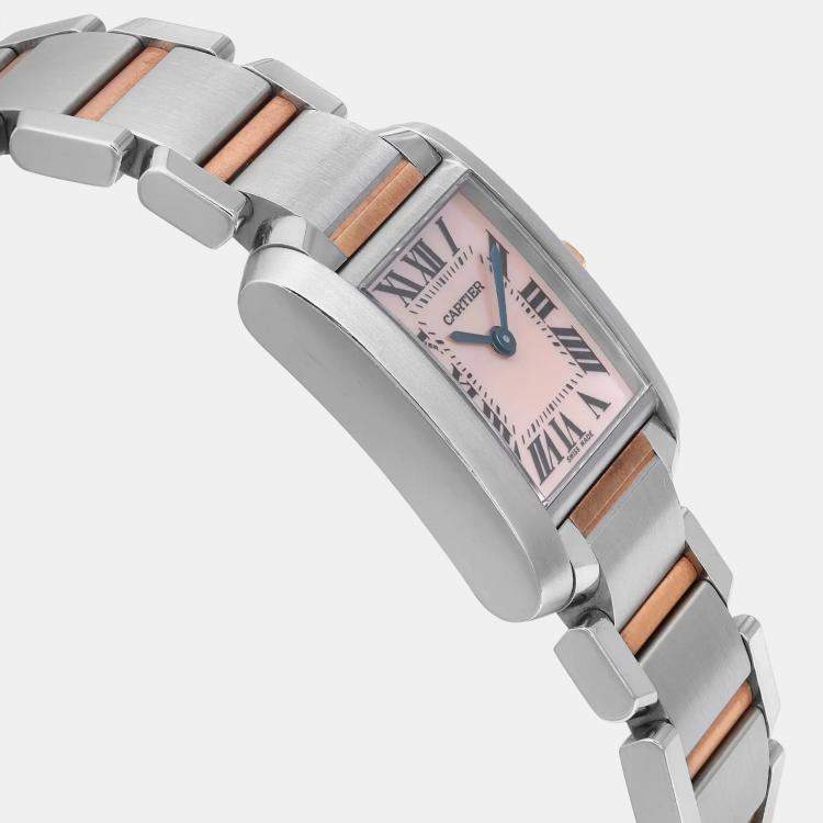 Pre Owned Cartier MOP 18K Rose Gold Stainless Steel Tank Francaise 2384 Quartz Women's Wristwatch 20 mm