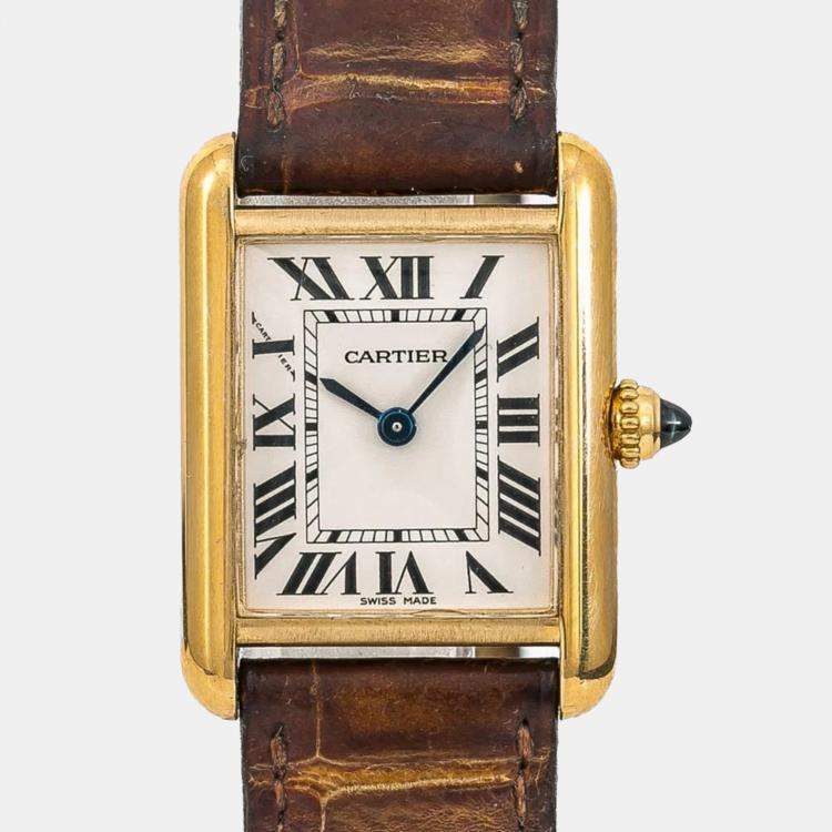 Pre Owned Cartier Tank Louis White 18K Yellow Gold  Quartz Women's Wristwatch 22 mm