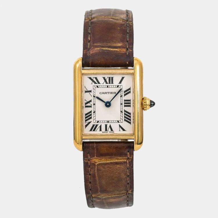 Pre Owned Cartier Tank Louis White 18K Yellow Gold  Quartz Women's Wristwatch 22 mm