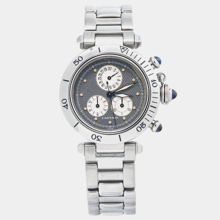 Pre Owned Cartier Grey Stainless Steel Pasha W525395 Quartz Women's Wristwatch 35mm