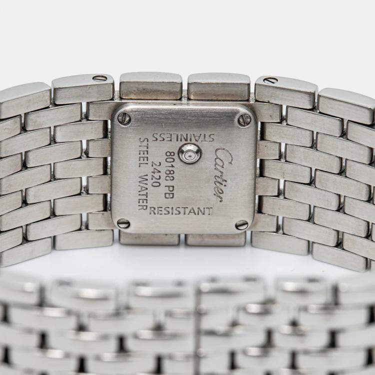 Pre Owned Cartier Panthere Ruban W61001T9 Quartz Mother of Pearl Stainless Steel Women's Wristwatch 21 mm