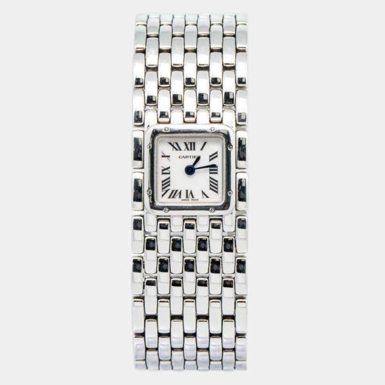Pre Owned Cartier Panthere Ruban W61001T9 Quartz Mother of Pearl Stainless Steel Women's Wristwatch 21 mm