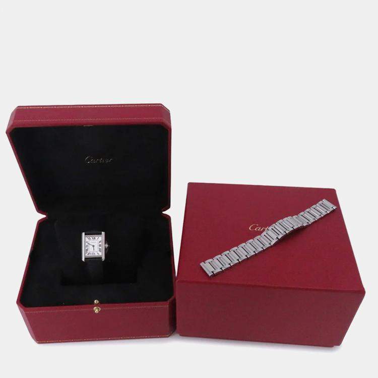 Pre Owned Cartier Tank WSTA0042 Quartz Silver Stainless Steel Women's Wristwatch 22 mm
