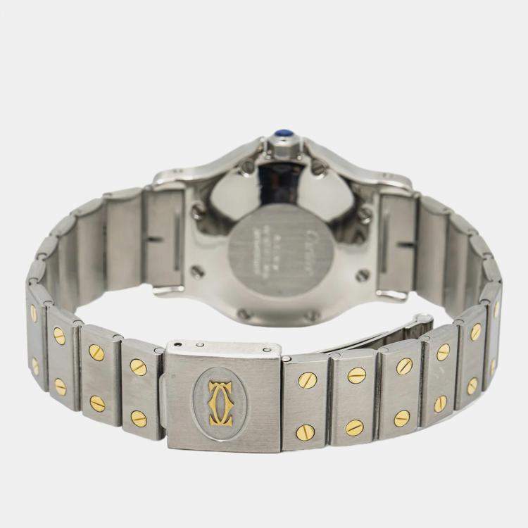 Pre Owned Cartier Santos Octagon Automatic White 18k Yellow Gold Stainless Steel Women's Wristwatch 29 mm