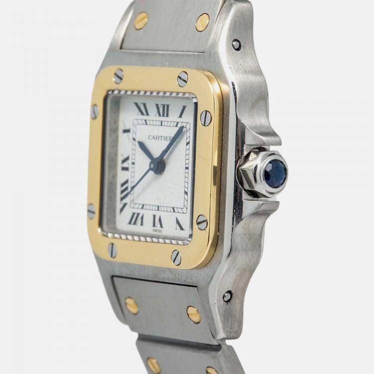 Pre Owned Cartier Santos 1170902 Automatic White 18K Yellow Gold Stainless Steel Women's Wristwatch 24mm