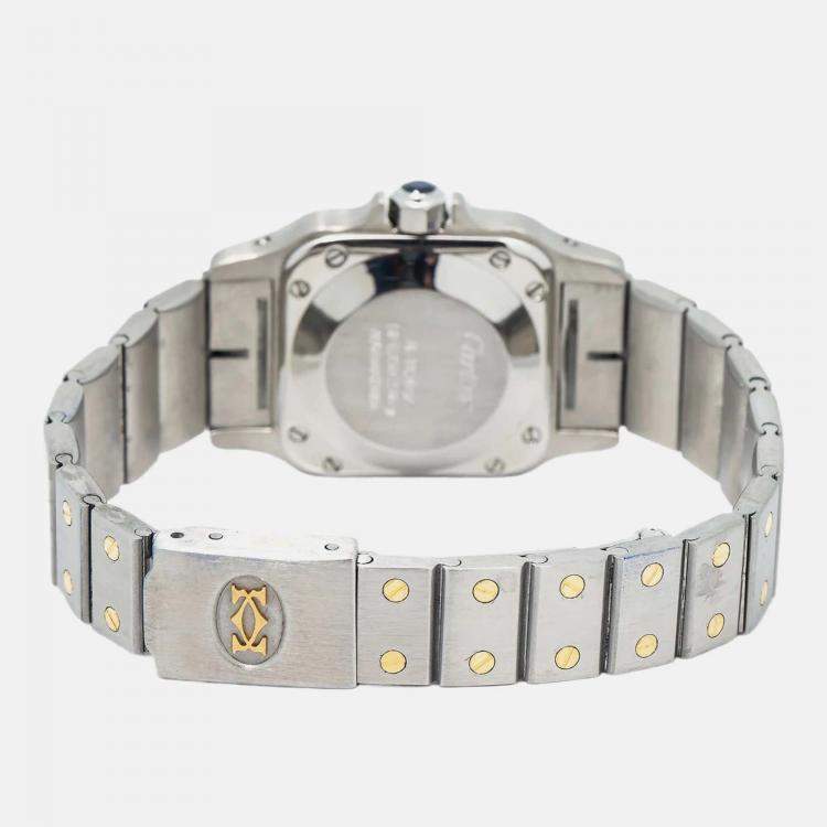 Pre Owned Cartier Santos 1170902 Automatic White 18K Yellow Gold Stainless Steel Women's Wristwatch 24mm