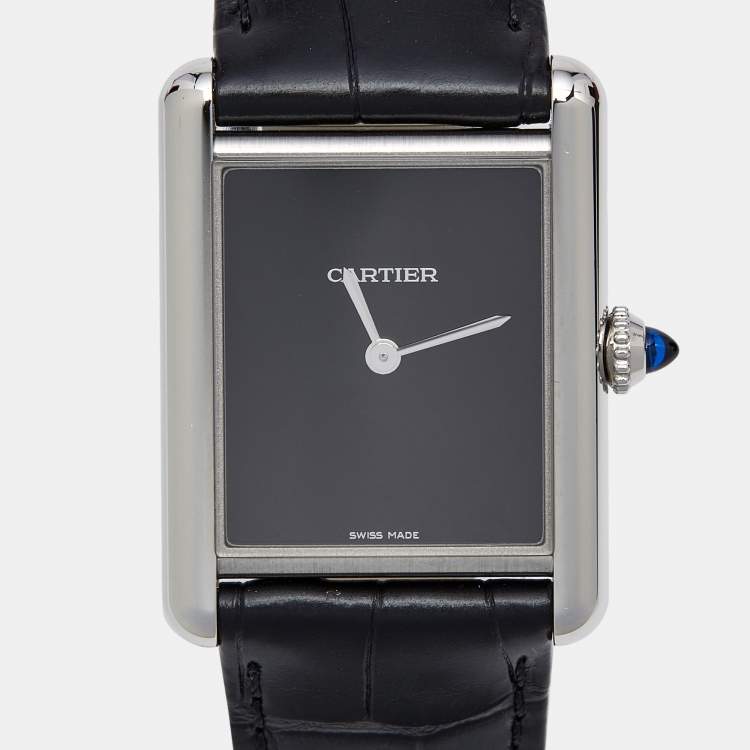 Pre Owned Cartier Black Stainless Steel Alligator Leather Tank Must WSTA0072 Women's Wristwatch 25.5 mm