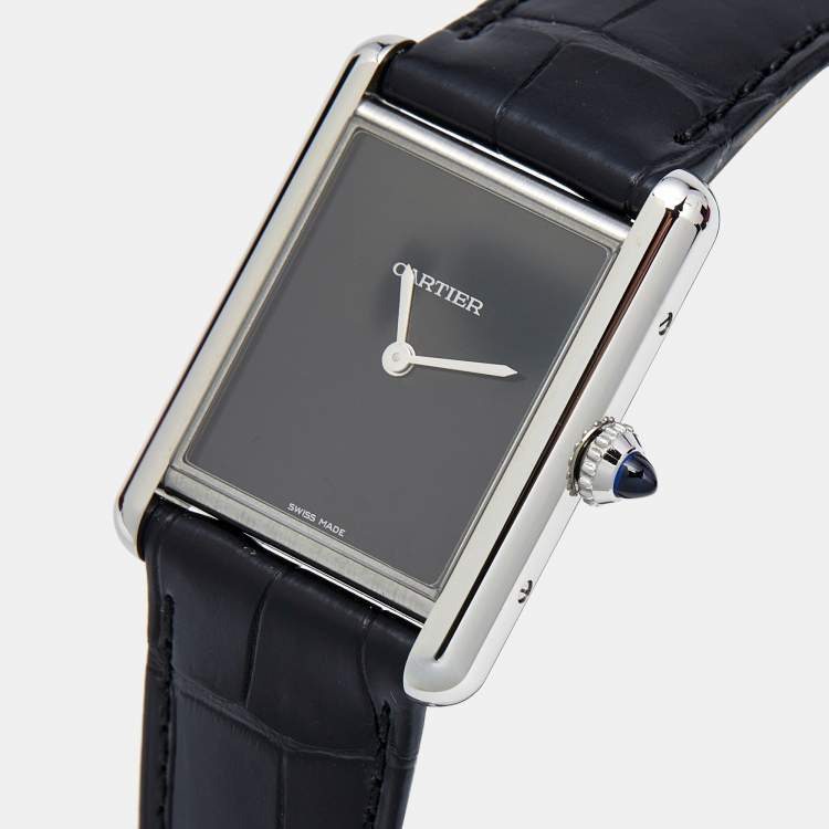 Pre Owned Cartier Black Stainless Steel Alligator Leather Tank Must WSTA0072 Women's Wristwatch 25.5 mm