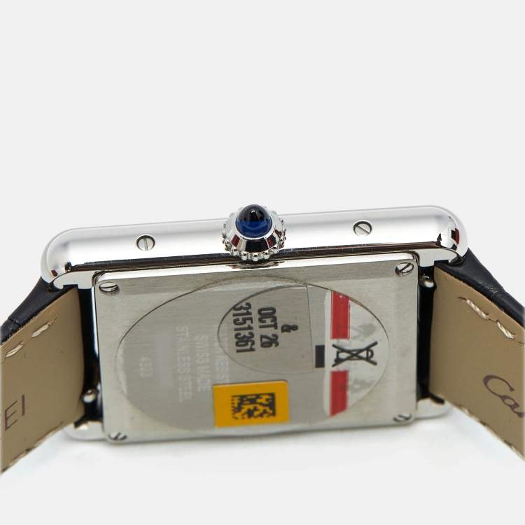 Pre Owned Cartier Black Stainless Steel Alligator Leather Tank Must WSTA0072 Women's Wristwatch 25.5 mm