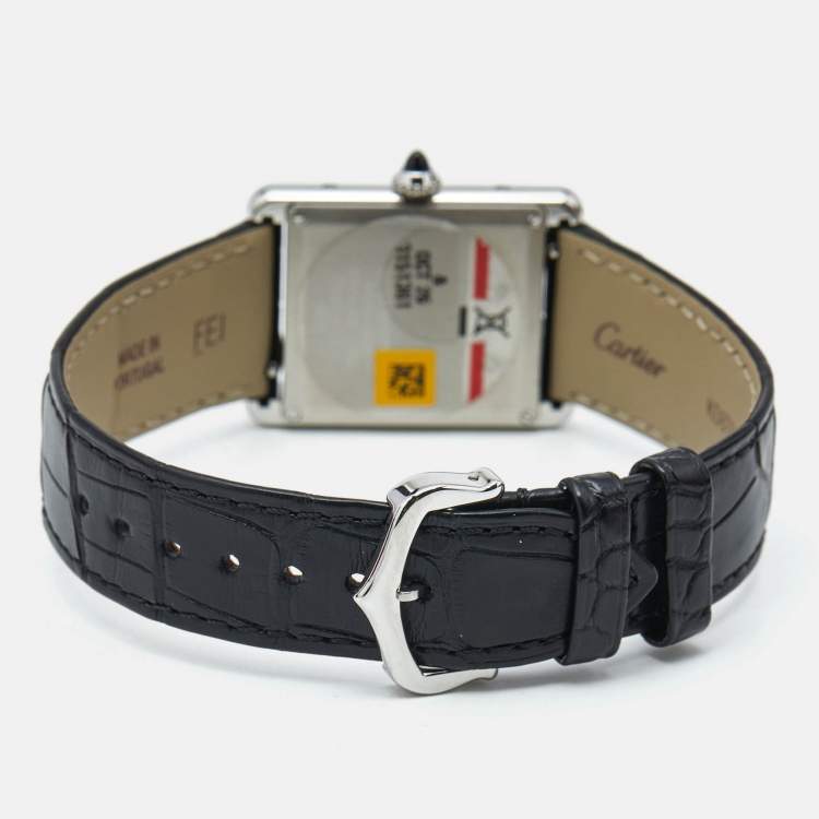 Pre Owned Cartier Black Stainless Steel Alligator Leather Tank Must WSTA0072 Women's Wristwatch 25.5 mm