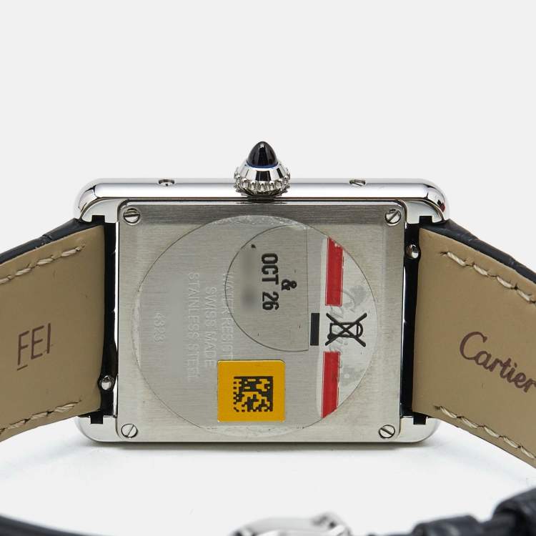 Pre Owned Cartier Black Stainless Steel Alligator Leather Tank Must WSTA0072 Women's Wristwatch 25.5 mm
