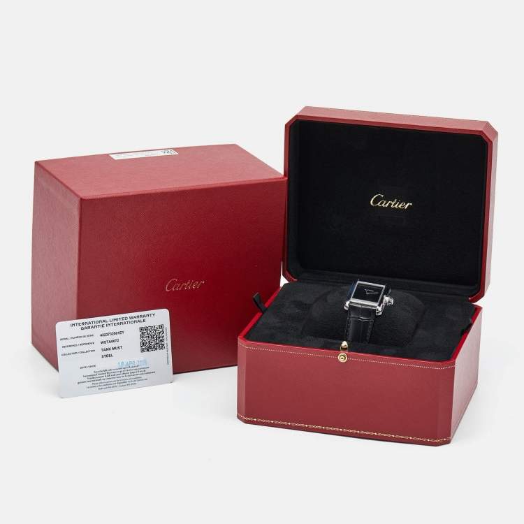 Pre Owned Cartier Black Stainless Steel Alligator Leather Tank Must WSTA0072 Women's Wristwatch 25.5 mm