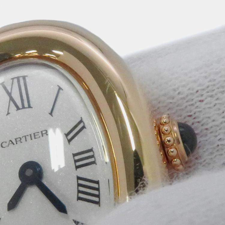 Pre Owned Cartier Baignoire WGBA0017 Quartz Silver 18k Yellow Gold Women's Wristwatch 18 mm