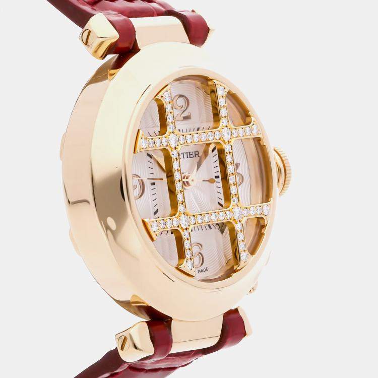 Pre Owned Pre-Owned Cartier Pasha de Cartier WJ105256 Automatic Silver 18k Yellow Gold Diamond Women's Wristwatch 32 mm