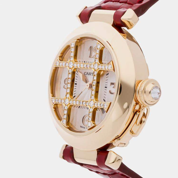 Pre Owned Pre-Owned Cartier Pasha de Cartier WJ105256 Automatic Silver 18k Yellow Gold Diamond Women's Wristwatch 32 mm