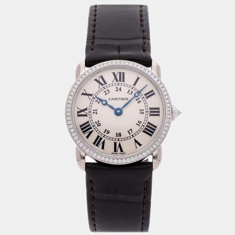 Pre Owned Cartier Ronde Louis Cartier WR000251 Quartz White 18k White Gold Women's Wristwatch 29mm