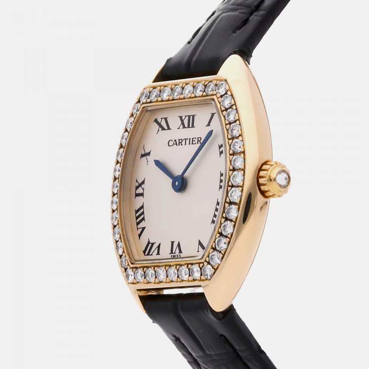 Pre Owned Cartier Tonneau 1910 WA501051 Quartz Cream 18k Yellow Gold Women’s Wristwatch 24mm