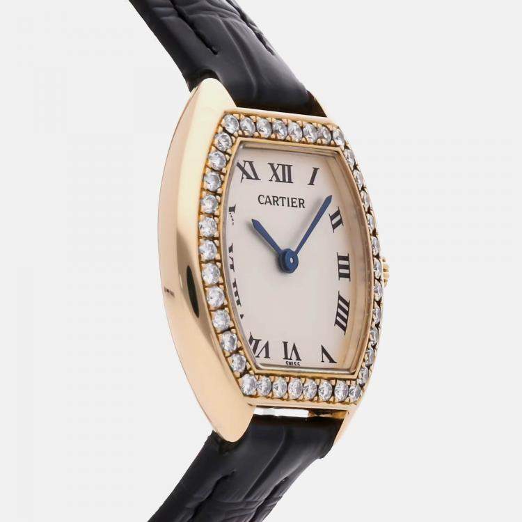 Pre Owned Cartier Tonneau 1910 WA501051 Quartz Cream 18k Yellow Gold Women’s Wristwatch 24mm