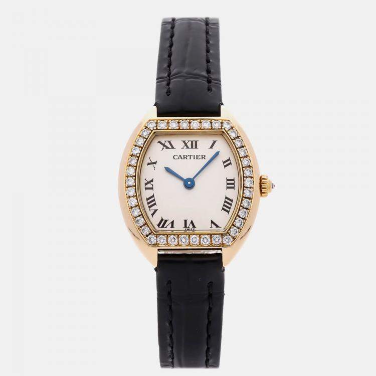 Pre Owned Cartier Tonneau 1910 WA501051 Quartz Cream 18k Yellow Gold Women’s Wristwatch 24mm