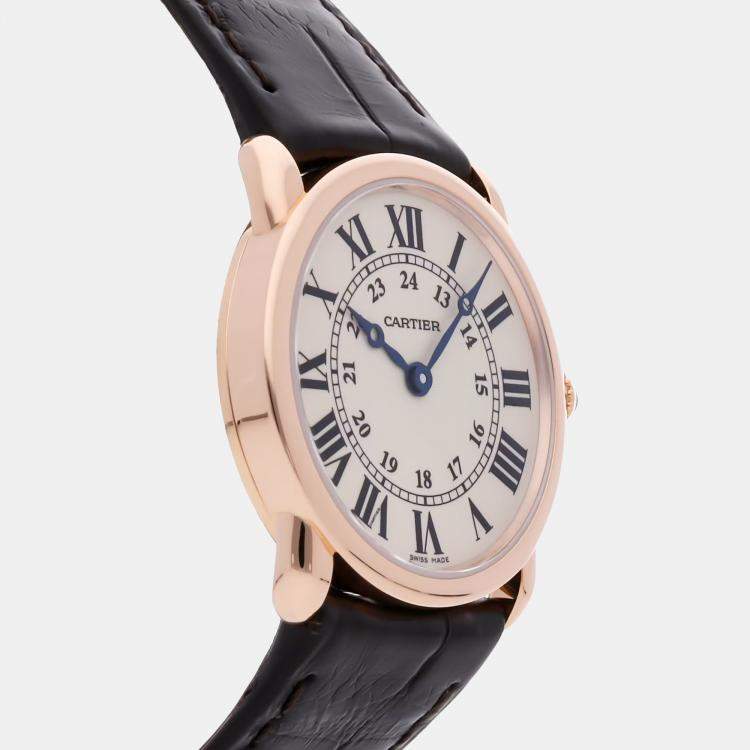 Pre Owned Cartier Ronde Louis Cartier W6800151 Quartz Cream 18k Rose Gold Women’s Wristwatch 29mm.