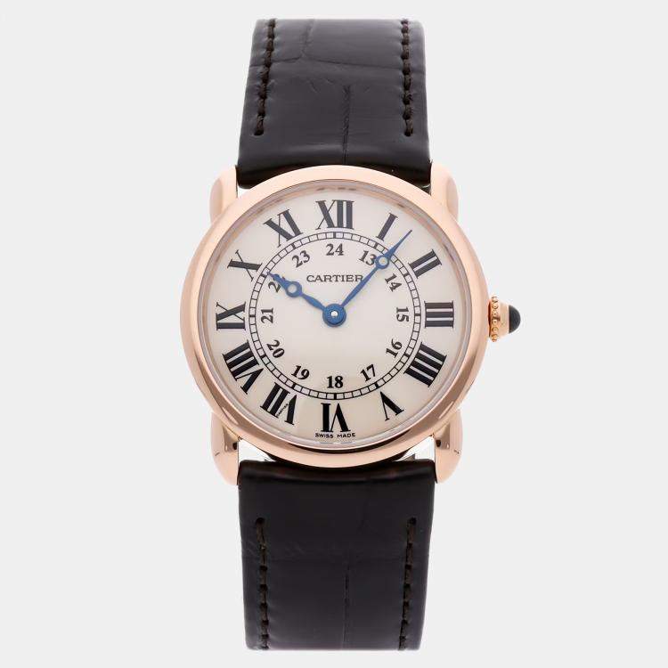 Pre Owned Cartier Ronde Louis Cartier W6800151 Quartz Cream 18k Rose Gold Women’s Wristwatch 29mm.