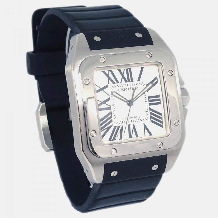 Pre Owned Cartier Santos 100 W20073X8 Automatic White Stainless Steel Women's Wristwatch 38 mm