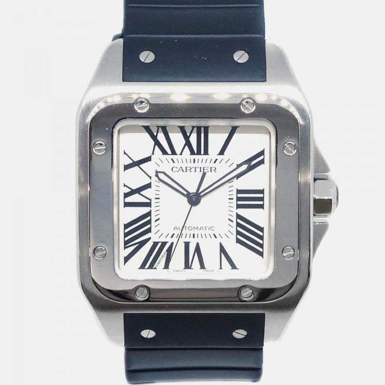 Pre Owned Cartier Santos 100 W20073X8 Automatic White Stainless Steel Women's Wristwatch 38 mm