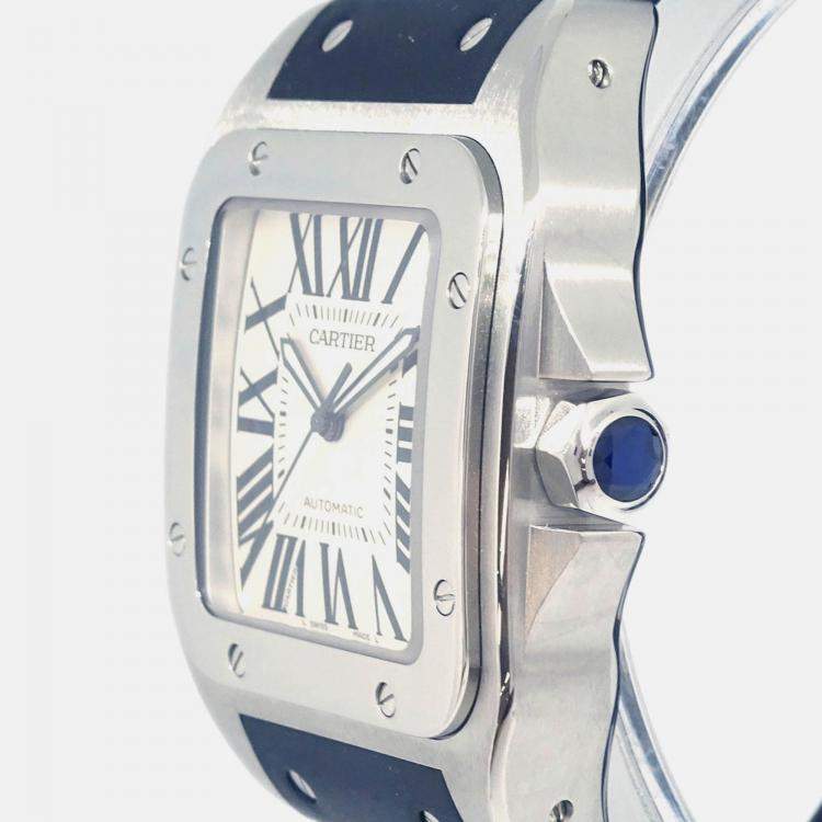 Pre Owned Cartier Santos 100 W20073X8 Automatic White Stainless Steel Women's Wristwatch 38 mm