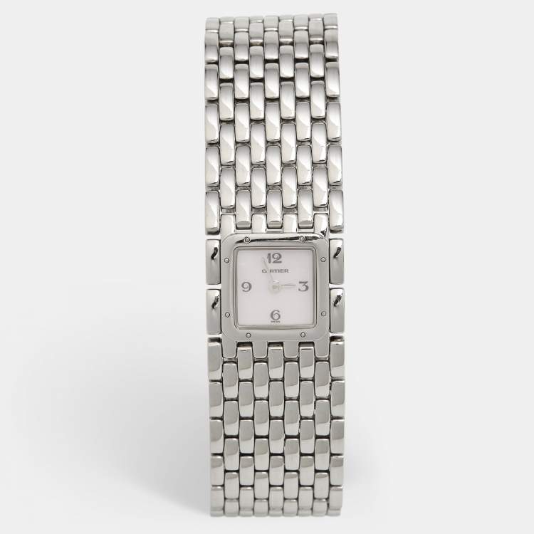 Pre Owned Cartier Mother Of Pearl Stainless Steel Panthere Ruban 2420 Women's Wristwatch 21 mm