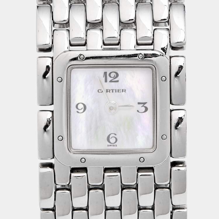 Pre Owned Cartier Mother Of Pearl Stainless Steel Panthere Ruban 2420 Women's Wristwatch 21 mm