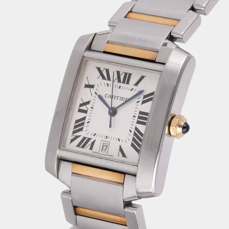 Pre Owned Cartier Silver 18k Yellow Gold Stainless Steel Tank Francaise W51005Q4 Women's Wristwatch 28mm
