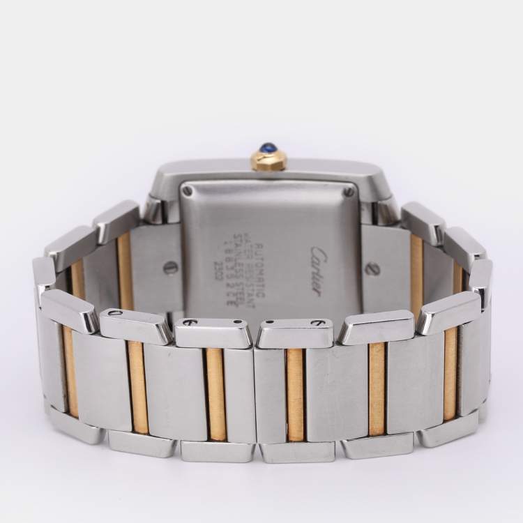 Pre Owned Cartier Silver 18k Yellow Gold Stainless Steel Tank Francaise W51005Q4 Women's Wristwatch 28mm