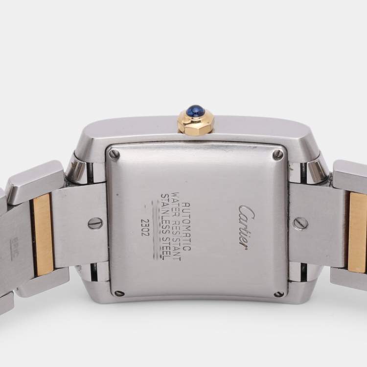 Pre Owned Cartier Silver 18k Yellow Gold Stainless Steel Tank Francaise W51005Q4 Women's Wristwatch 28mm