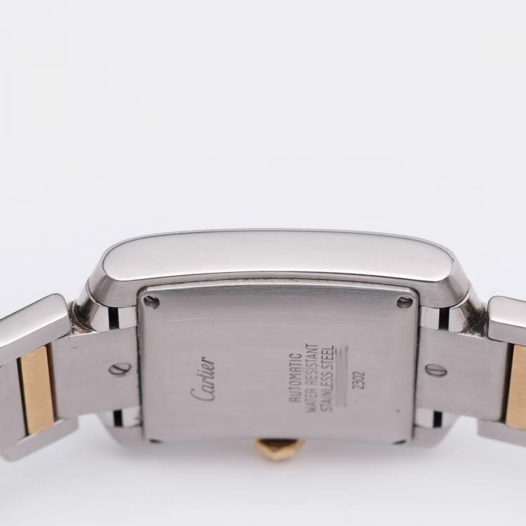 Pre Owned Cartier Silver 18k Yellow Gold Stainless Steel Tank Francaise W51005Q4 Women's Wristwatch 28mm